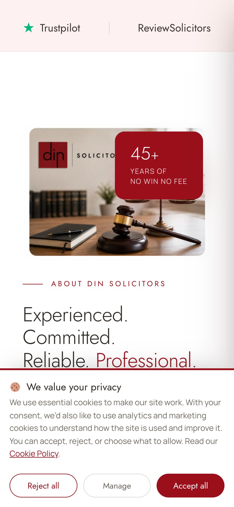 Din Solicitors mobile screen - 4-step claim progression