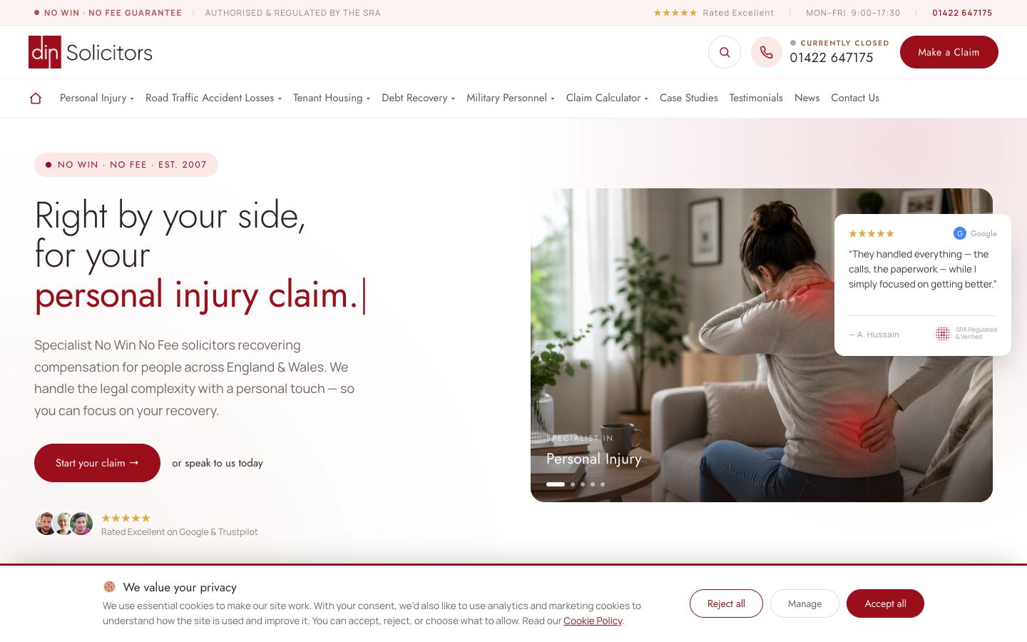 Din Solicitors live legal website screen
