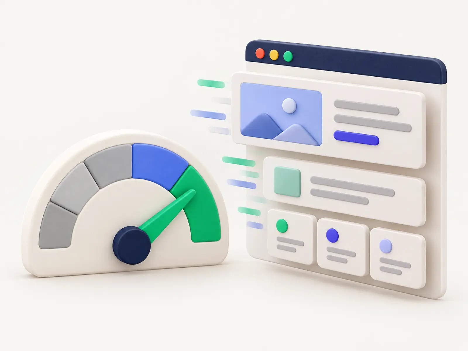 Speed gauge in the green zone next to a fast-loading web page