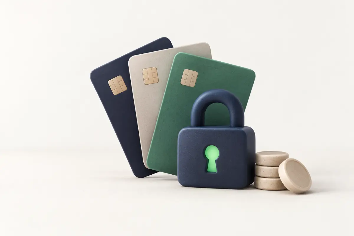 Illustration of payment cards protected by a lock
