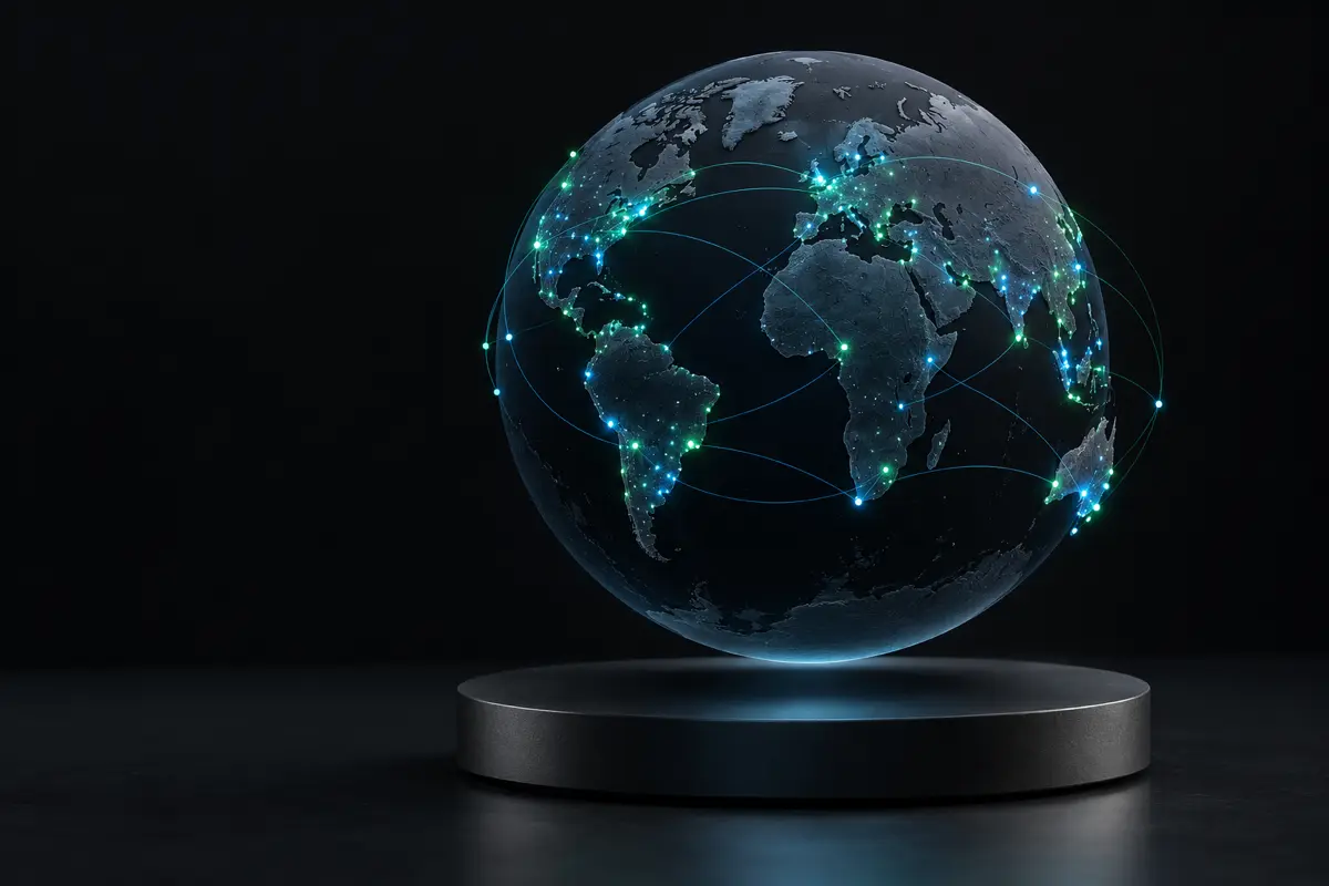 Illustration of a globe with glowing edge server locations
