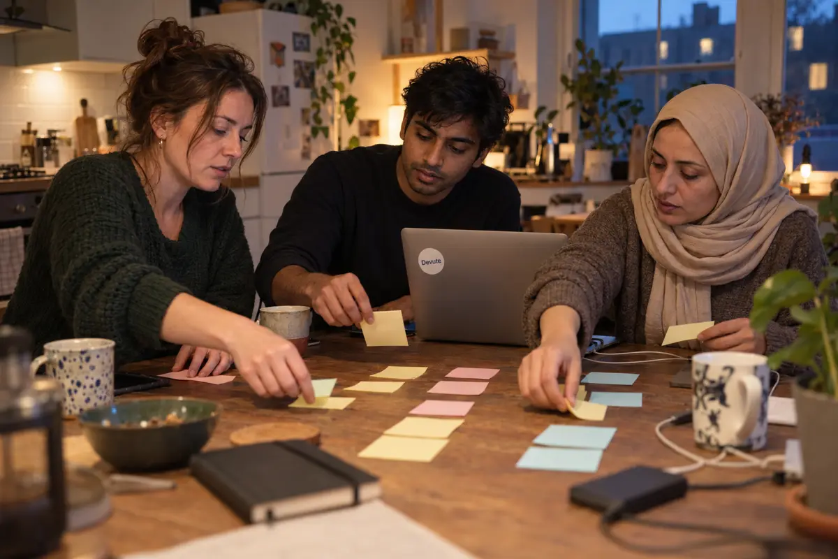Startup founders planning an MVP around a kitchen table