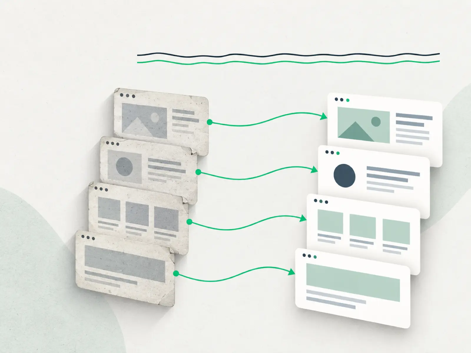Old website pages mapped to new pages with redirects while traffic stays steady